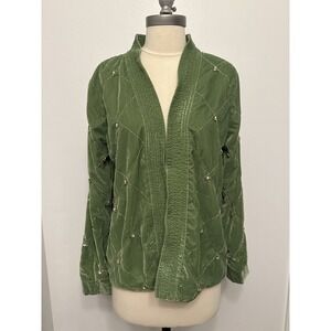 Green Crushed Velvet Jacket Rhinestone Beaded Statement Piece River Island Sz 10